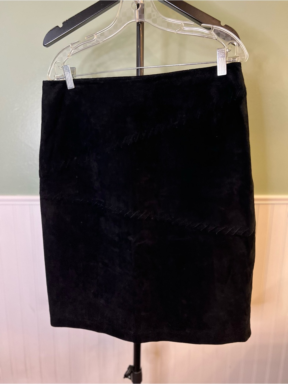 New With Tags- Sonoma Black Genuine Suede Pencil Skirt. Size 14